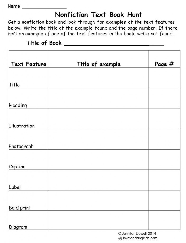 Worksheet Wednesday - Love Teaching Kids Intended For Nonfiction Text Features Worksheet