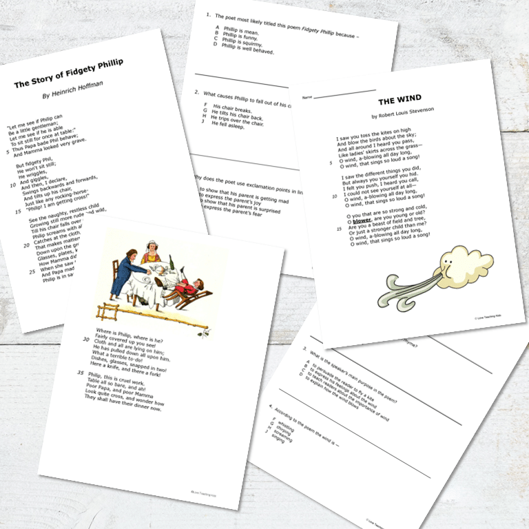 Poetry comprehension bundle for STAAR test prep – 3rd to 5th grade printable poems and questions